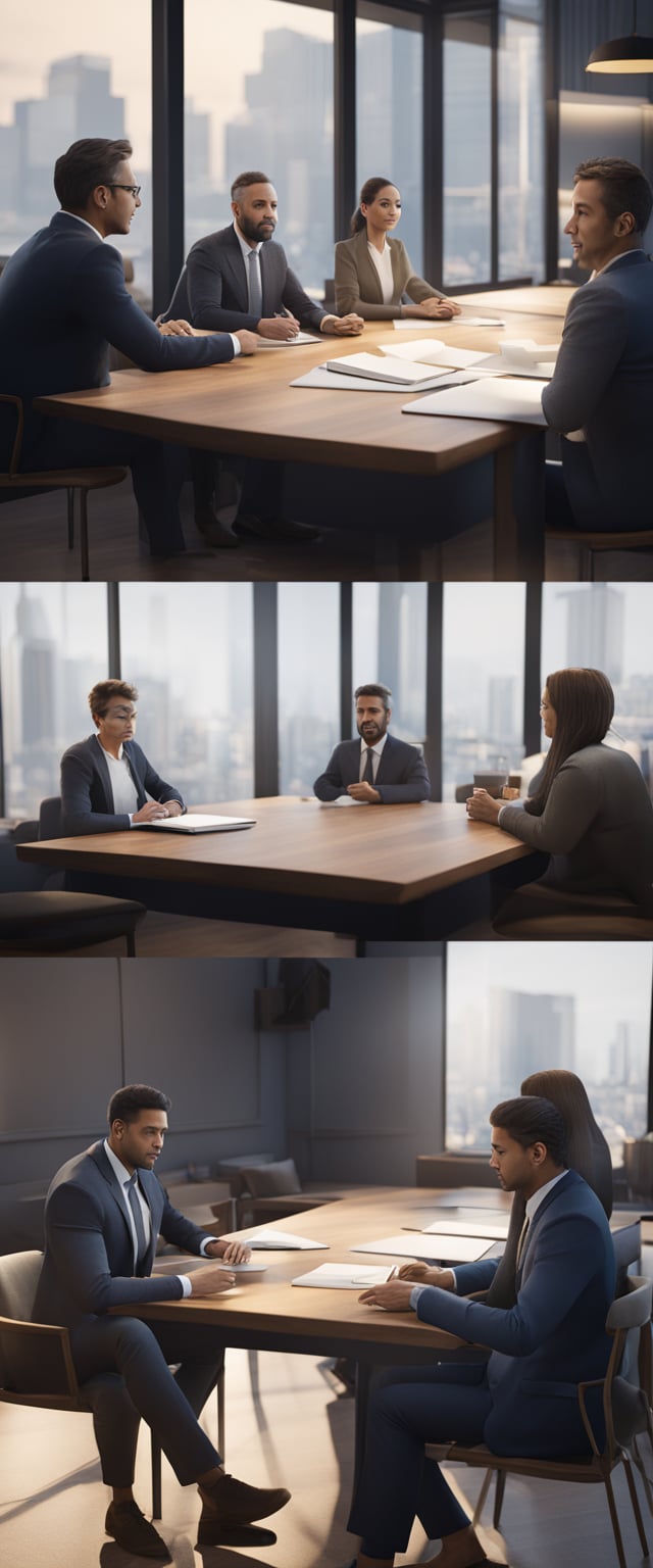 An attorney and client sitting at a table, discussing documents and exchanging information
